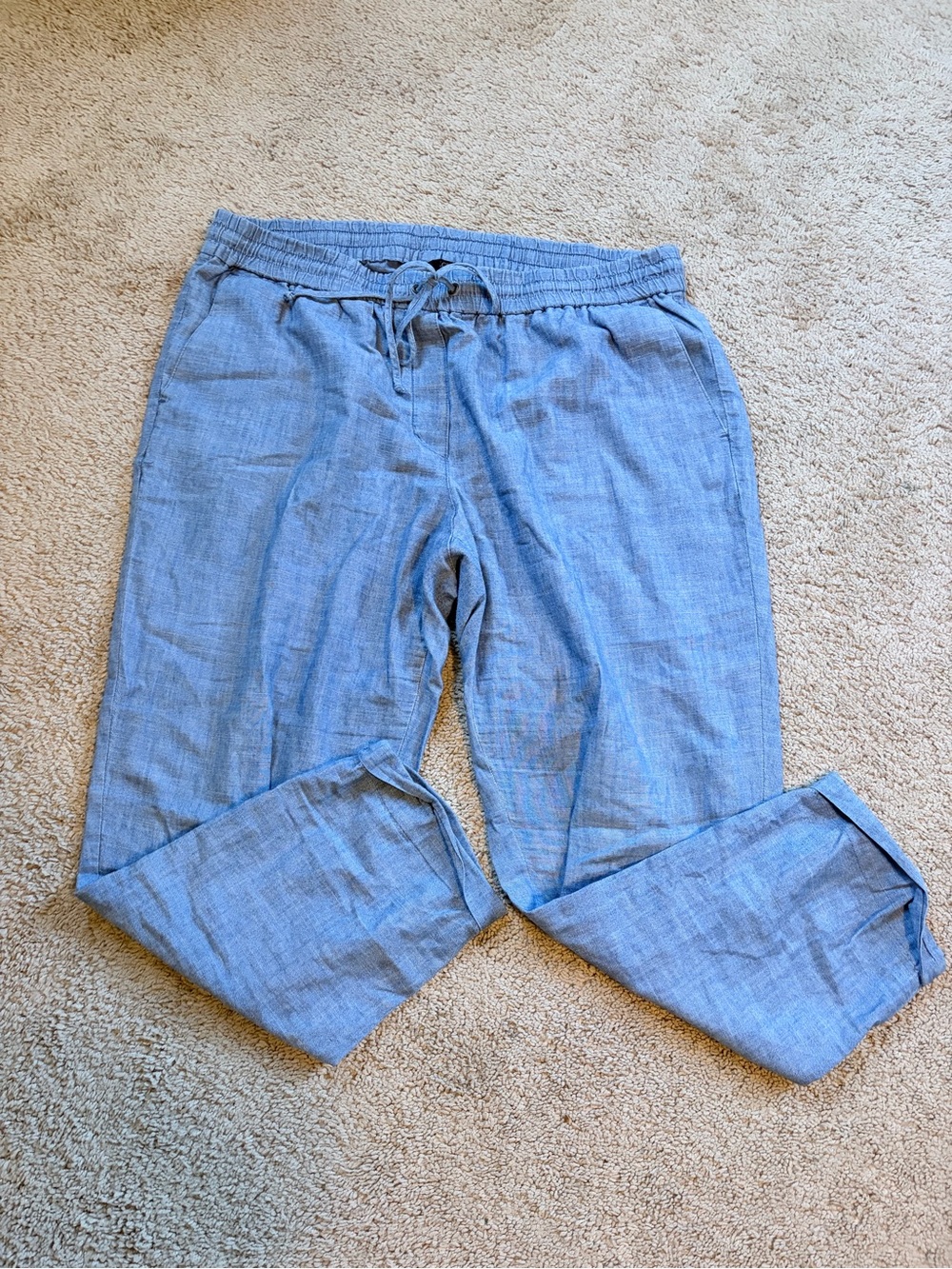 J. Crew Light Blue Drawstring Linen-Blend Capris